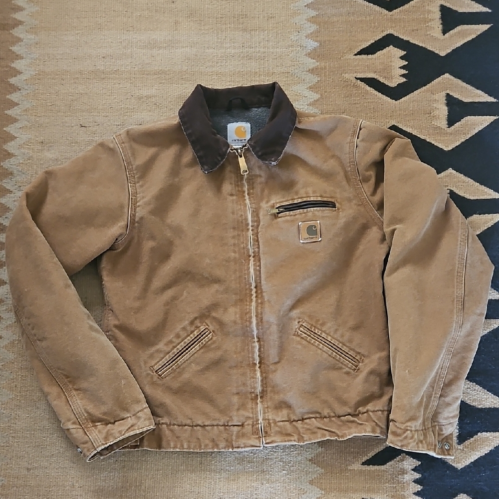 Carhartt Tan Work Jacket with Dark Brown Collar